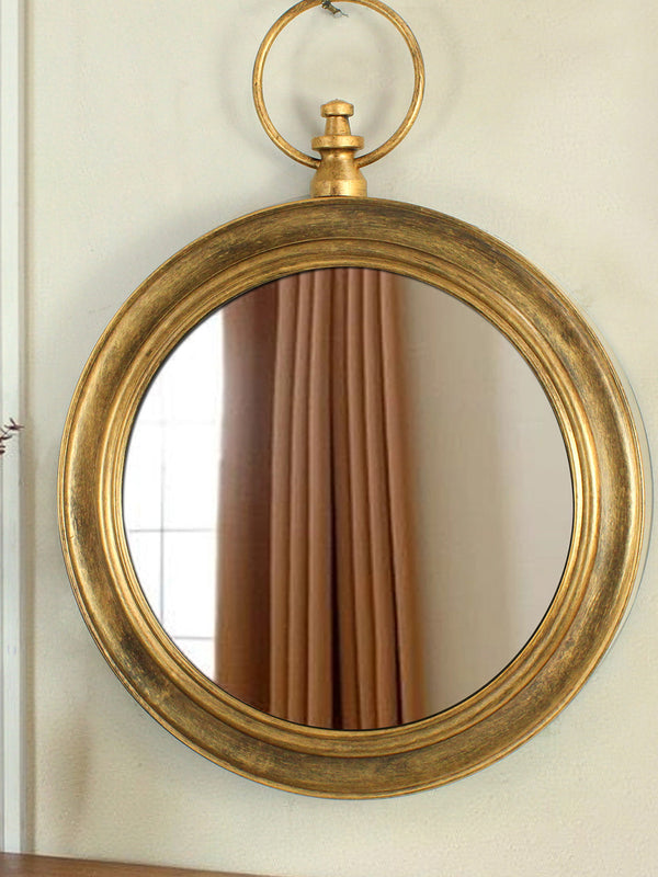 Metallic-Toned Framed Round Wall Mirror