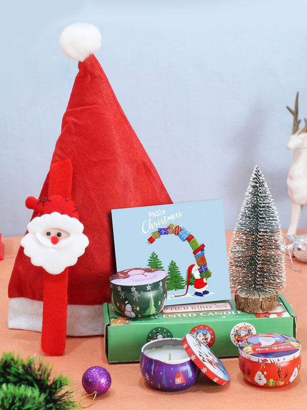 Christmas Gift 3 Pc Scented Christmas Candles Mini Table Top Xmas Tree Cap