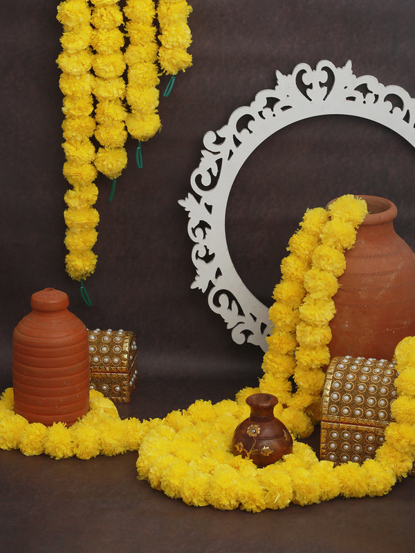 Pack of 10 Artificial Marigold Flowers Wall Door Entrance Hanging String Garlands Toran