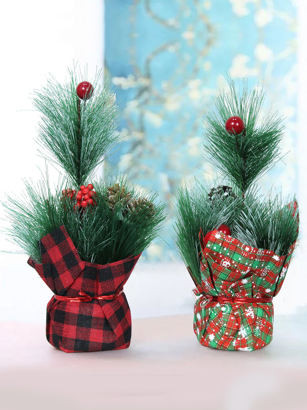 Set of 2 Artificial Christmas Table Top Tree for Home Decoration