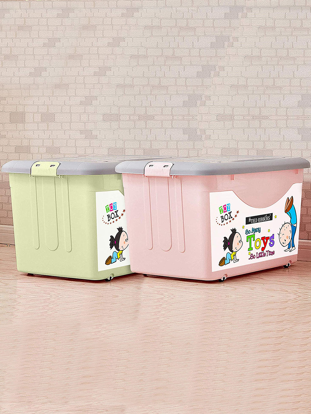 Buy | Set of 2 Kids Storage Box Container with Closing lid, Wheels and ...