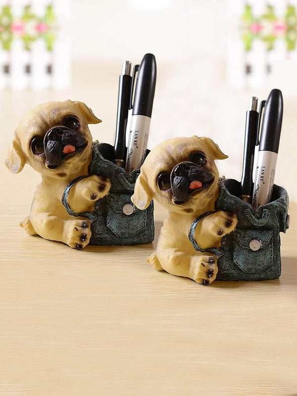 Multicoloured Cute Dog Pen Stand Desk Organizer Set Of 2