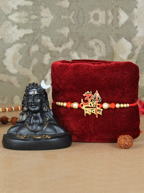 Unisex Om Rakhi for Brother with Adiyogi Statue Card Roli Chawal