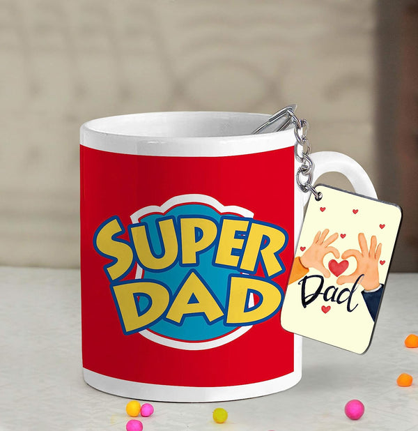 Fathers Day Gift for Dad from Son - Printed Mug with Wooden Keychain Combo Pack