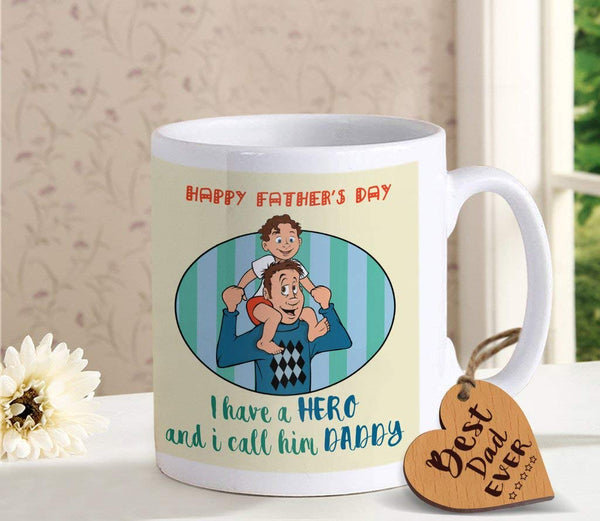 Fathers Day Gift for Dad Mug (325ml) with Wooden Tag Hamper Set