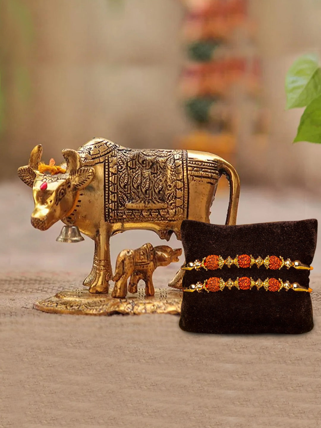 Buy | Set of 2 Rakhi with 1 Idol, Rakhi Card & 1 Roli Chawal | Tied Ribbons