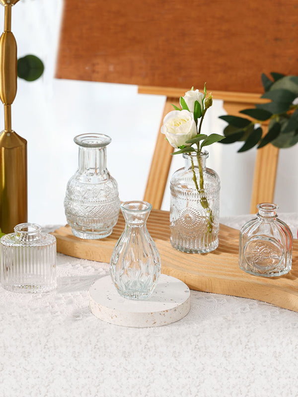 Clear Bud Vase Set of 5, Small Flower Vases for Centerpieces, (Transparent)