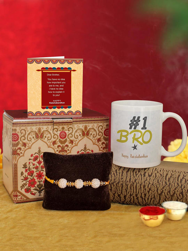 Rakhi with Mug & Mini Card Combo Gift Set