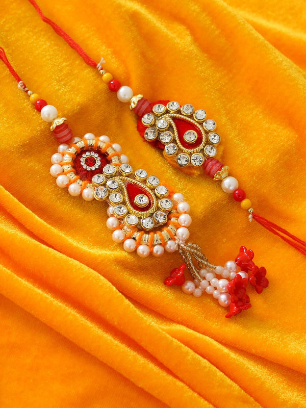 Multicoloured Bhaiya & Bhabhi Lumba Rakhi Set with Card & Roli Chawal