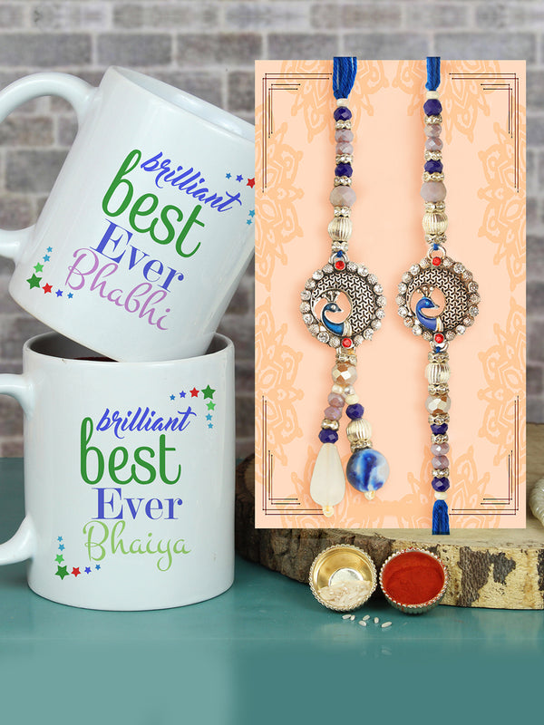 Rakhi for Brother and Bhabhi Rakhi Set for Bhai Bhabhi with Ceramic Coffee Mug (Set of 2, 325 ml) Rakhi Card (USA)