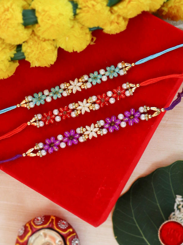 Set of 3 Men Floral Rakhi with Card & Roli Chawla