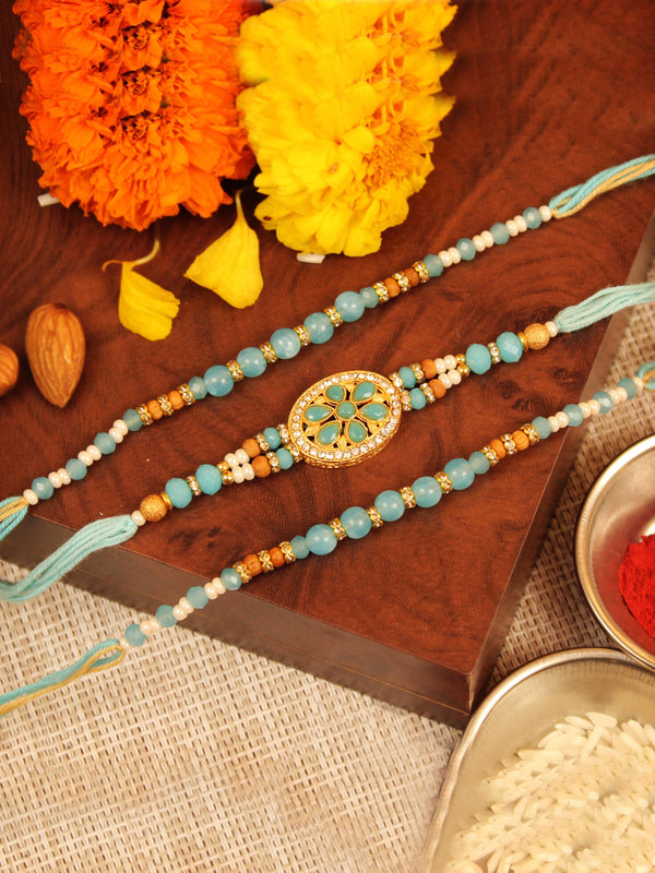 Rakhi for Brother Set of 3 Rakhi Set for Brother with Greeting Card and Roli Chawal Tika