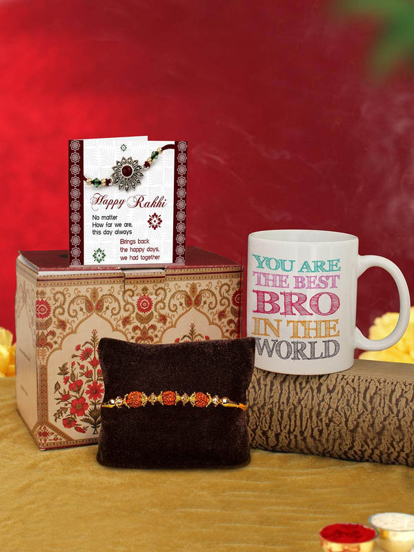 White & Red 4-Pieces Coffee Mug & Rakhi Gift Set