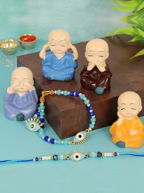Set Of 2 Bhaiya & Bhabhi Lumba Rakhi Gift Set With 4 Buddha Monk
