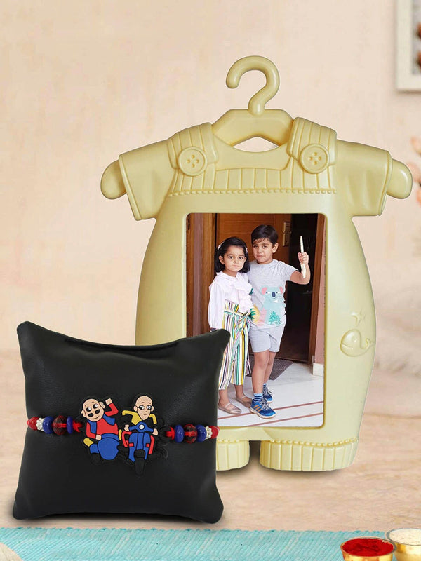 Boys Multicoloured Motu Patlu Rakhi with Photo Frame Gift Set