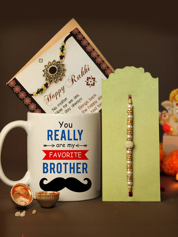 Pearl Rakhi With Mug & Card