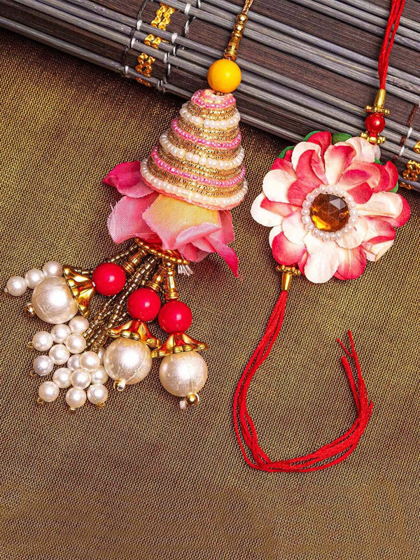 Pink & White Brother & Bhabhi Lumba Rakhi Gift Set