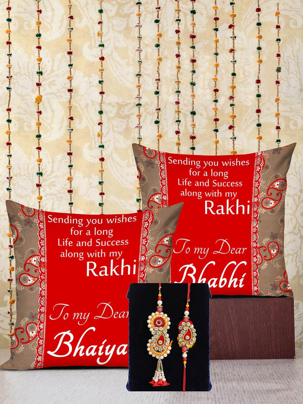Set Of 3 Bhaiya Bhabhi Rakhi with Printed Cushion