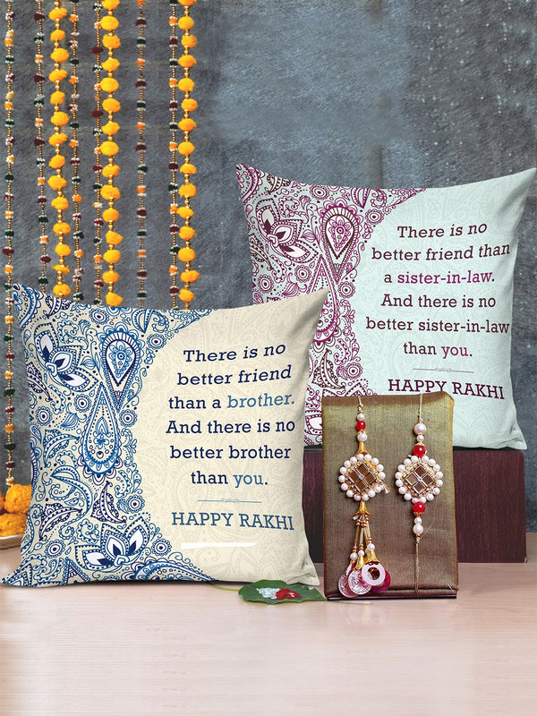 Set of 2 Bhaiya Bhabhi Rakhi with Printed Cushion