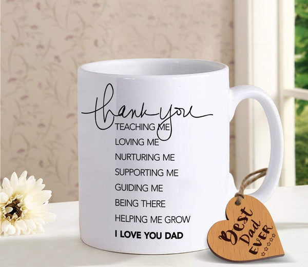 Dad Printed Ceramic Coffee Mug (325 ml) with Wooden Tag Combo