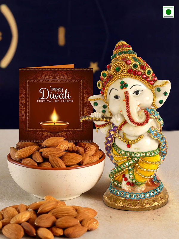 Diwali Gifts With Dry Fruits Almonds Ganesha Idol Statue