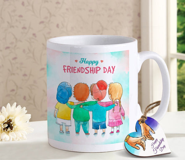 Friendship Day Printed Coffee Mug (325 ml) and Wooden Tag