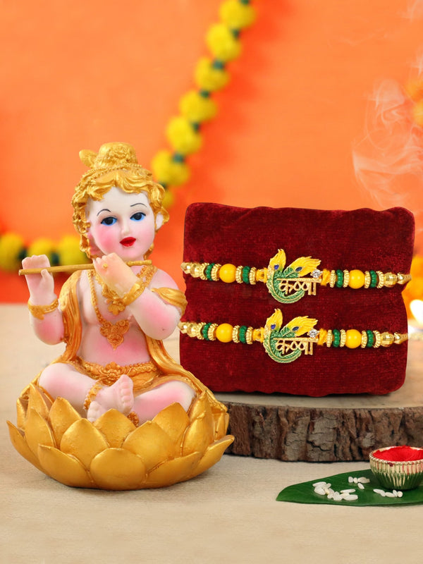 Designer Krishna Rakhi for Brother with Statue Combo Gift Set