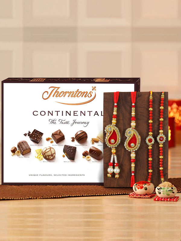 Exquisite Tassel Kundan And Meena Work Family Rakhi With Thorntons Continental Dark Chocolate Gift