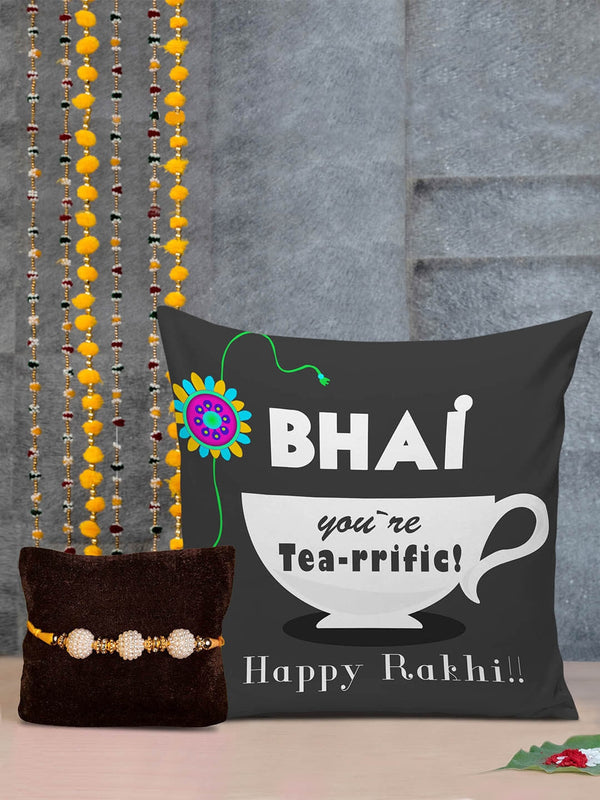 Rakhi with Printed Cushion Combo Gift Set