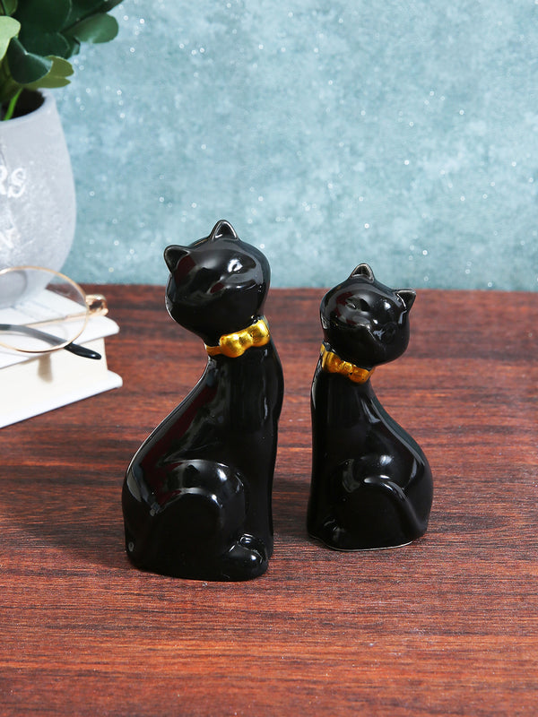 2-Pcs Black & Beige Cat Couple Showpiece