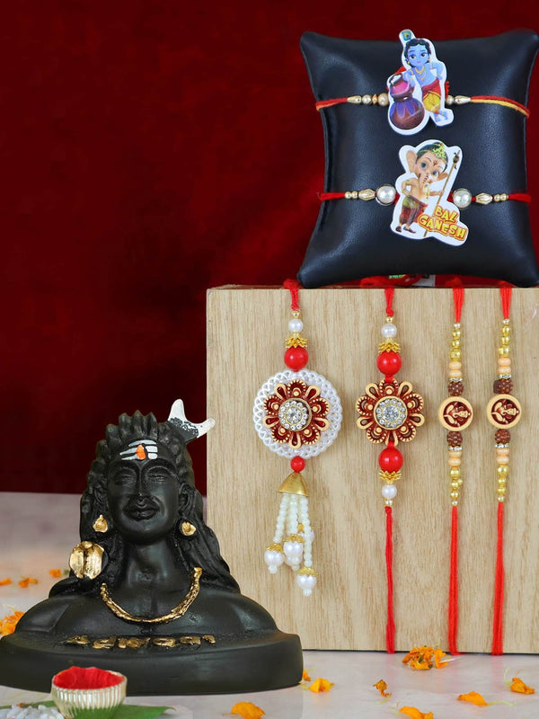 Set of 6 Rakhi for Bhaiya Bhabhi Kids with Adiyogi Shiva Idol