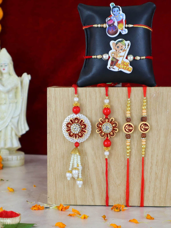 Set of 6 Bhaiya Bhabhi Lumba Rakhi Krishna Ganesha Kids