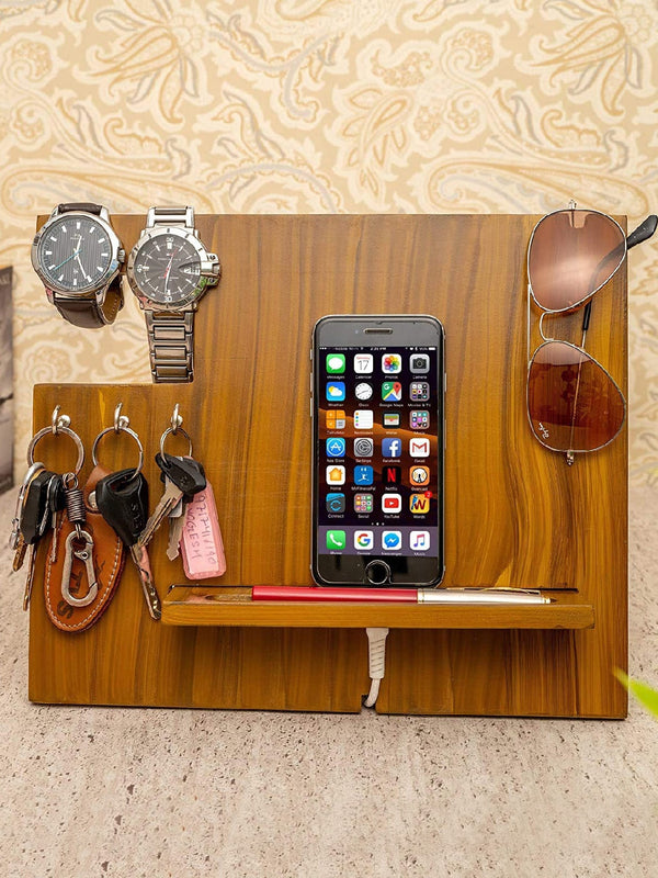 Brown Solid Wooden Multipurpose Organizer