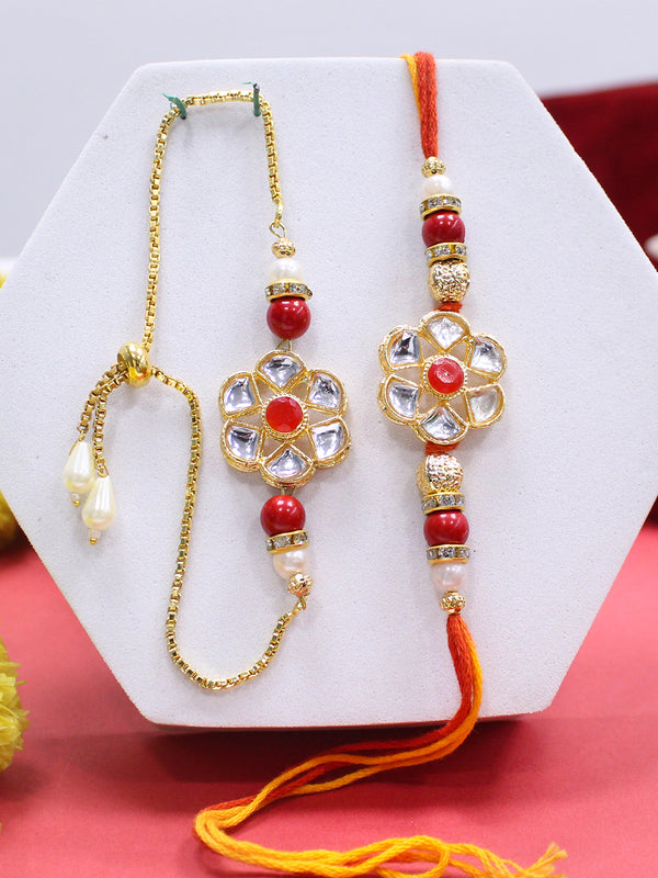 Bhaiya-Bhabhi Pearl Rakhi Set and Bhabhi with Card and Roli Chawal