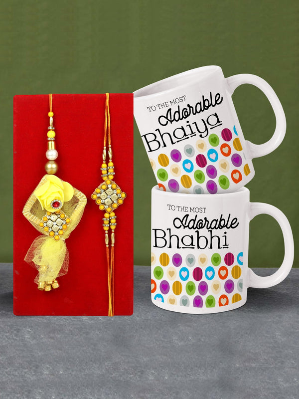 White & Yellow Studded Rakhi Gift Set