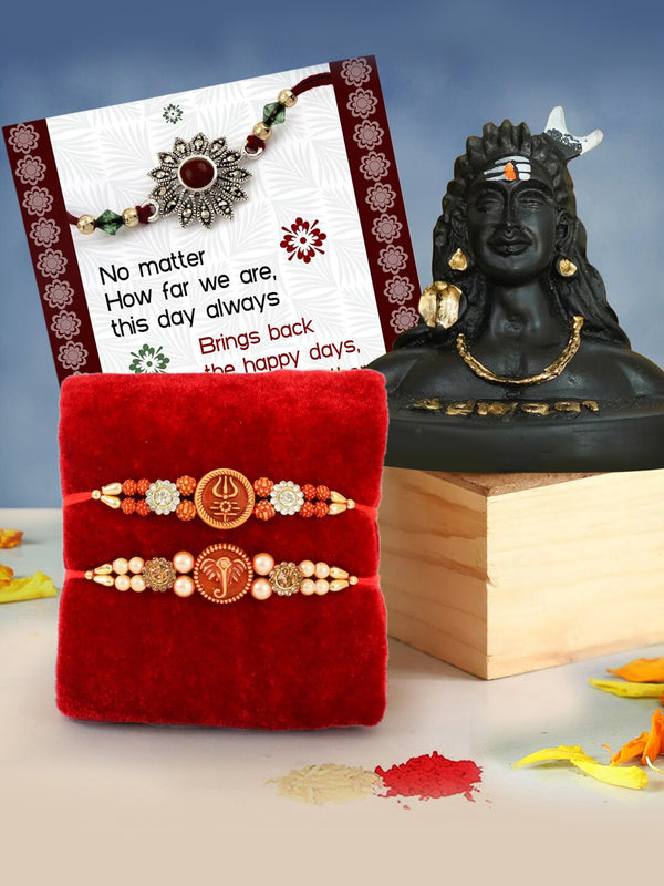 Set of 2 Rakhi for Brother with Adiyogi Statue Card Roli Chawal