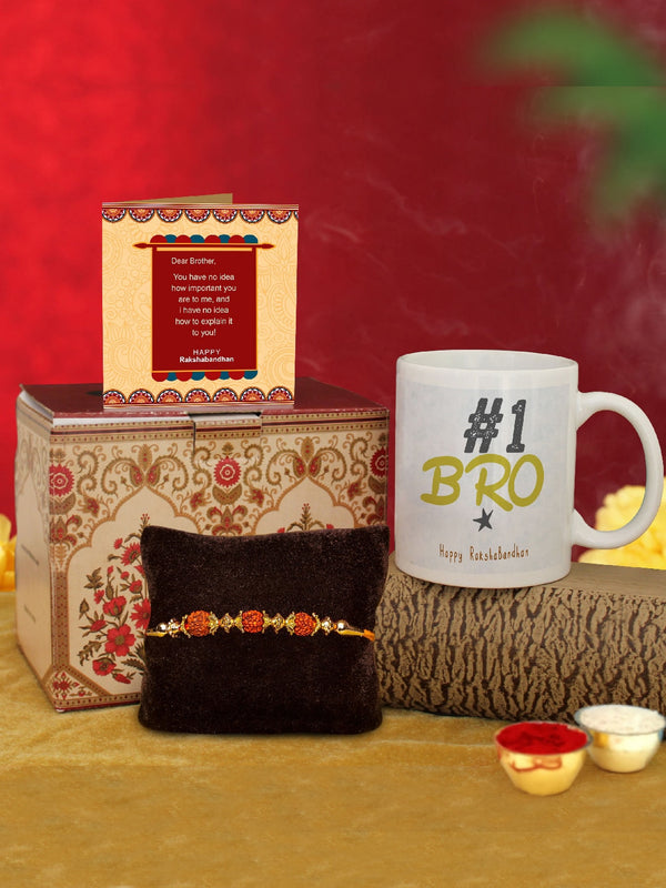 Rudraksha Studded Rakhi with Printed Coffee Mug