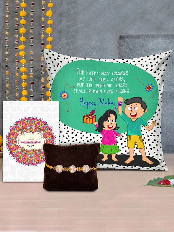Premium Stone Rakhi With Printed Cushion