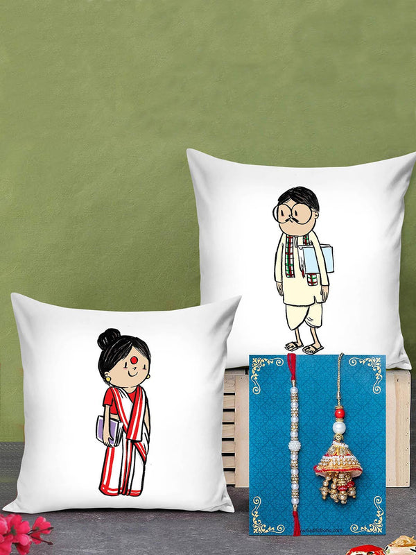 Bhaiya Bhabhi Lumba Rakhi with Printed Cushion