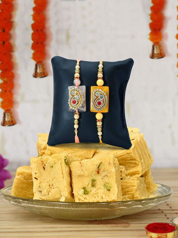 Set of 2 Premium Rakhi for Brother and Bhabhi with Soan Papdi