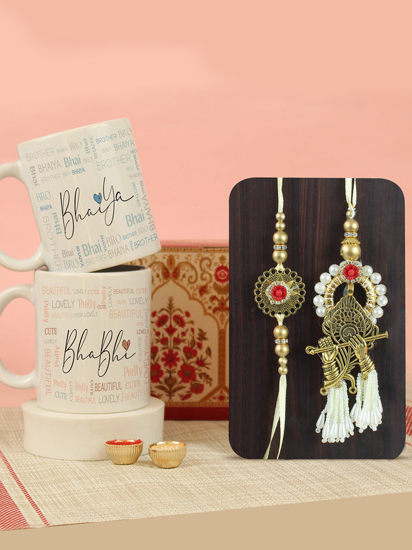 Rakhi for Brother and Bhabhi with Printed Coffee Mugs (Set of 2, 325 ml) Greeting Card (USA)