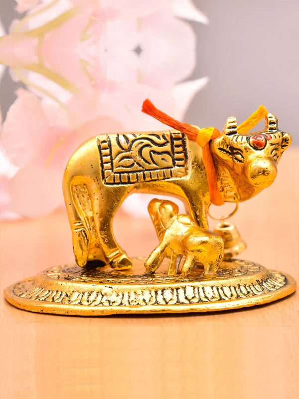 Kamdhenu Cow and Calf Brass Metal Hindu God Nandi Idol Statue for Temple Home