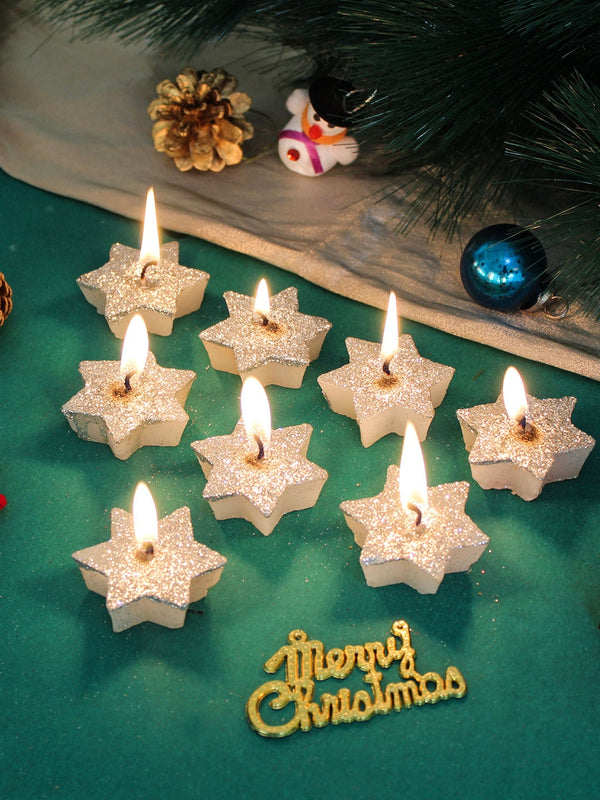 Christmas Decoration Star Wax Candles With Glitter Set Of 8