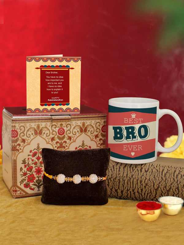 Red Rakhi with Coffee Mug & Greeting Card Combo
