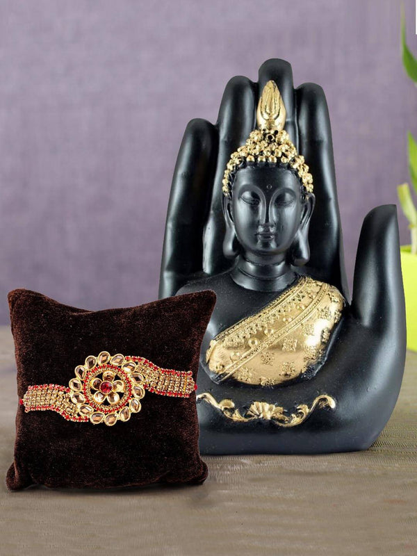 Gold-Toned & Black Rakhi with Buddha Idol Gift Set