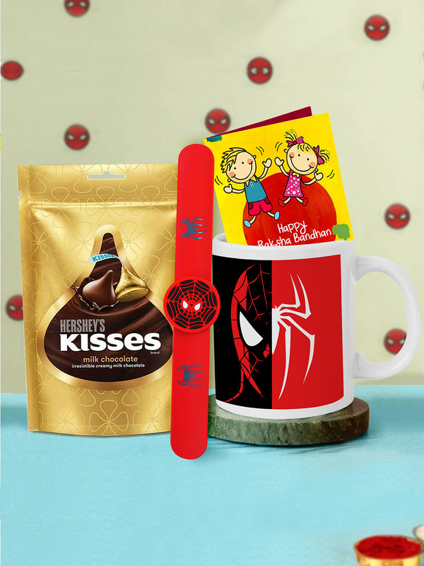 Rakhi for Kids with Chocolates Gift Pack - Premium Kids with Rakhi Hersheys Kisses Chocolates and Coffee Milk Mug Gift Pack