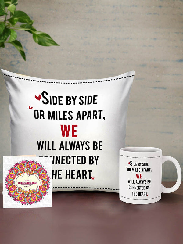 Cushion with Mug & Card Rakhi Return Gift Set for Sister