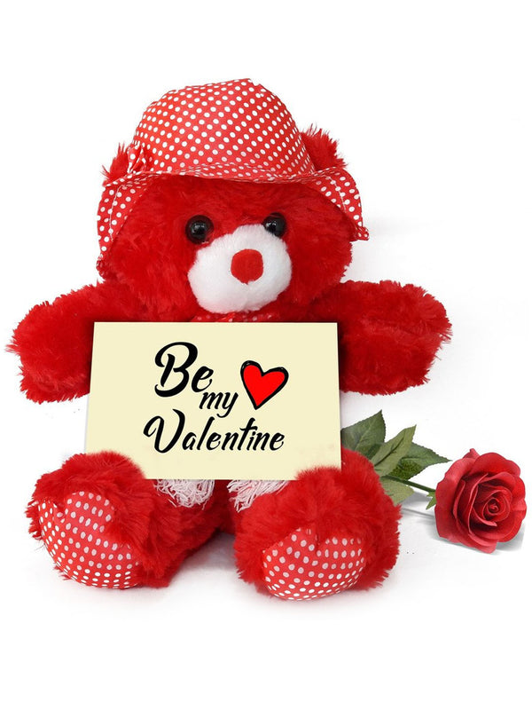 Gift Combo Teddy Bear with Special Greeting Card and Red Rose