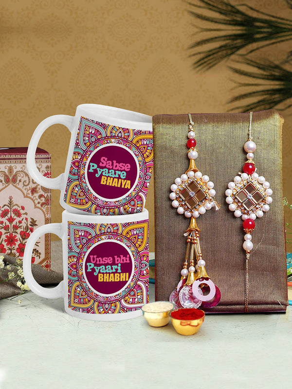 Bhaiya Bhabhi Lumba Rakhi & Printed Coffee Mug Combo Gift Pack