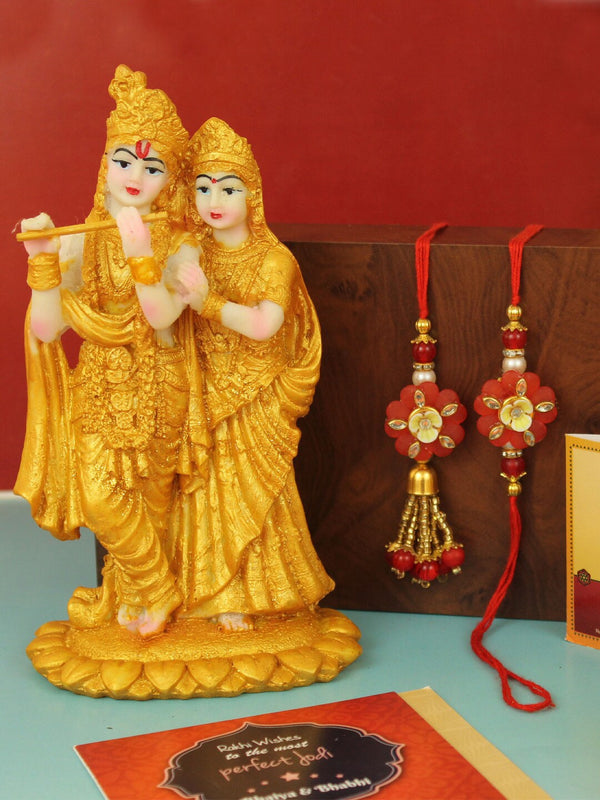 Bhaiya Bhabhi Lumba Rakhi Set with Radha Krishna Statue